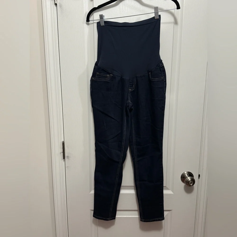 indigo Blue Maternity Skinny Jeans Womens PM Blue Dark Denim Comfort Full Panel